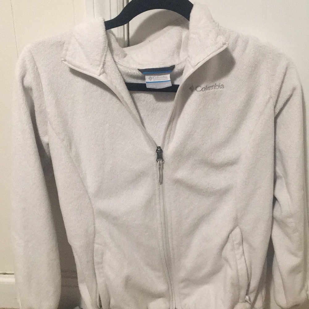 White fuzzy Columbia jacket